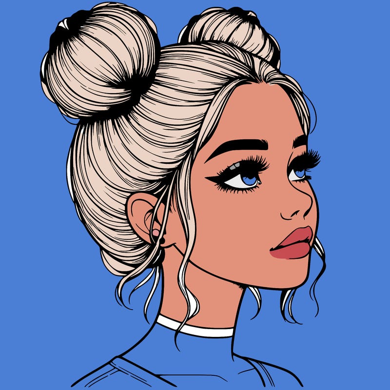 realistic girl with buns on the top of her head
