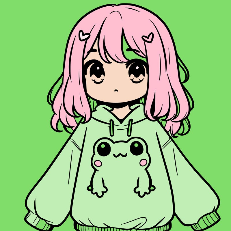 girl wearing frogging sweatshirt
