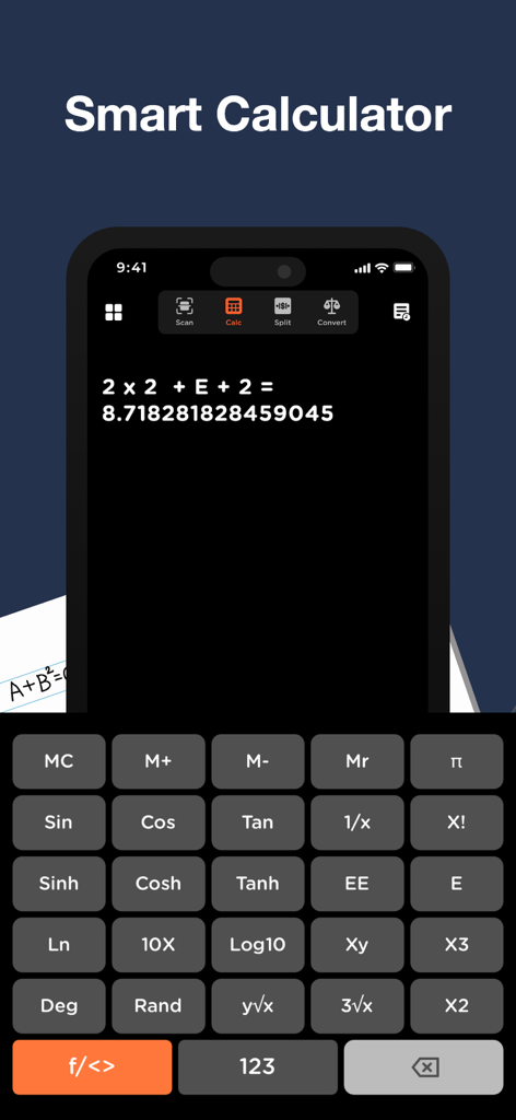 The Math Solver App & Helper - Scientific calculator interface within the Math Solver App showing complex equations and mathematical functions