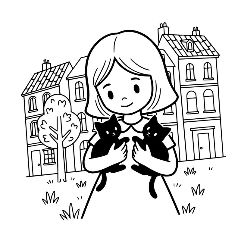 a girl holding two black kitties