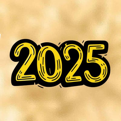 one line scrawled numbers sketch design “2025”