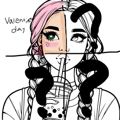 realistic girl with braided hair drinking boba