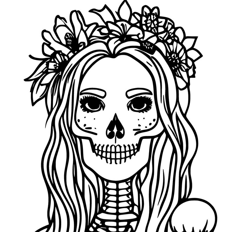 girl with flowers crown sugar skeleton
