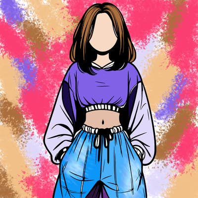 realistic girl faceless with baggy pants and a crop top