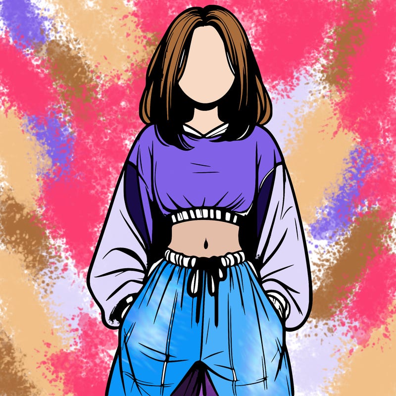 realistic girl faceless with baggy pants and a crop top