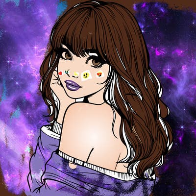 realistic girl with bangs looking over her shoulder