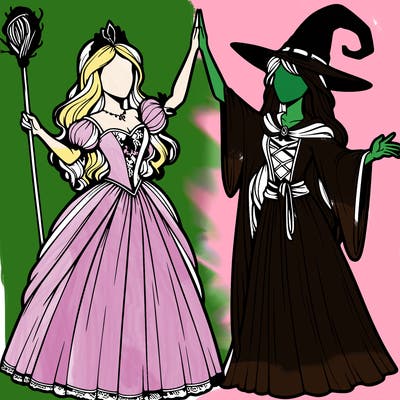 detailed realistic split of a princess and a witch
