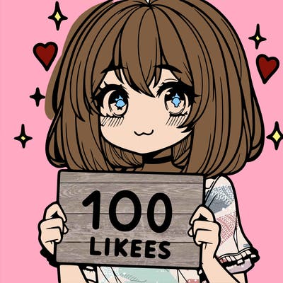 anima girl holding a 100 likes sign in her hand