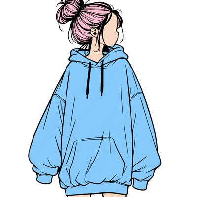 realistic girl with a oversized sweatshirt on and a bun