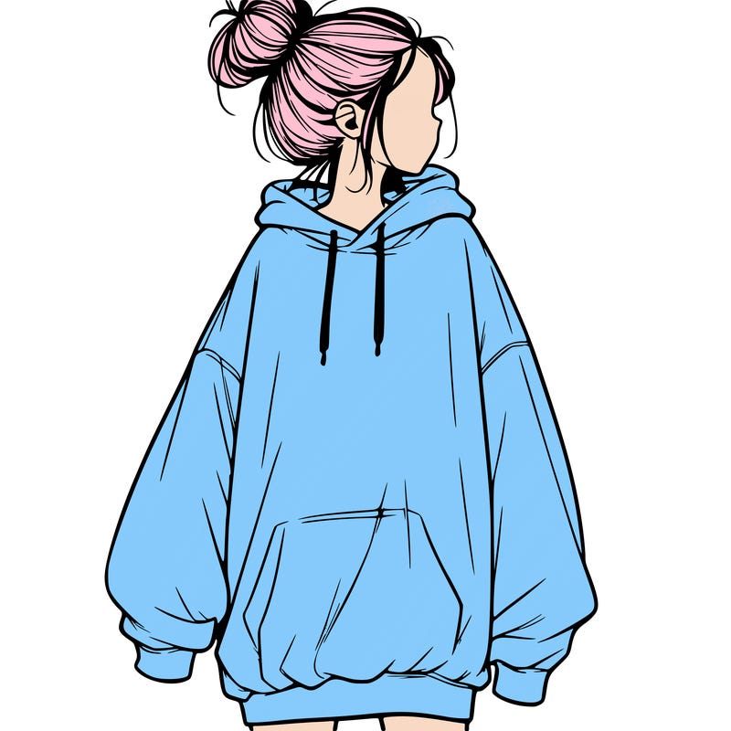 realistic girl with a oversized sweatshirt on and a bun