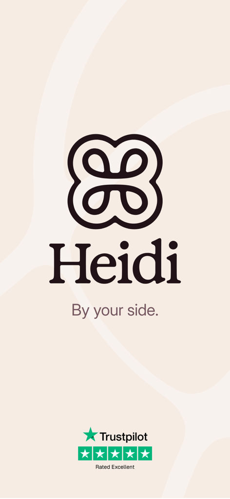 Heidi AI Medical Scribe - Heidi AI Medical Scribe logo and By your side slogan with a five-star Trustpilot rating
