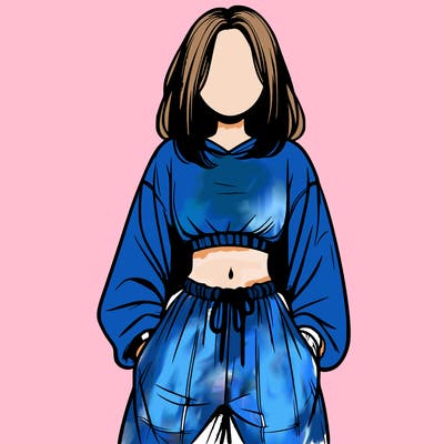 realistic girl faceless with baggy pants and a crop top