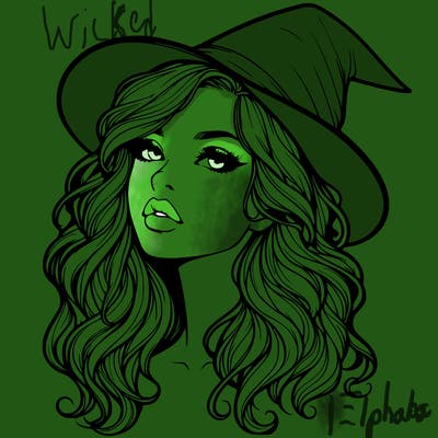 realistic witch girl with wavy hair and lips
