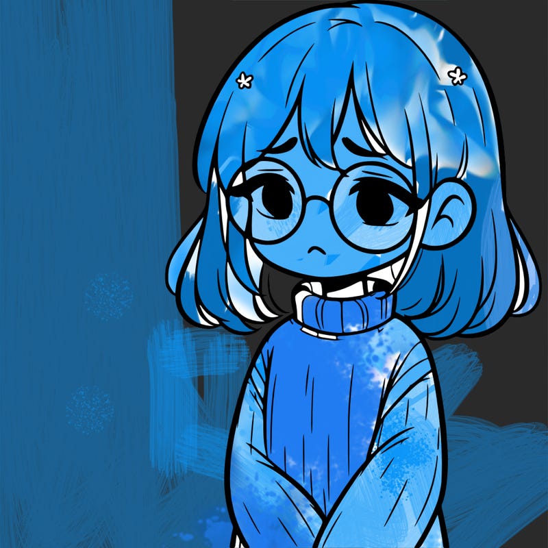 sad girl with glasses in a sweater