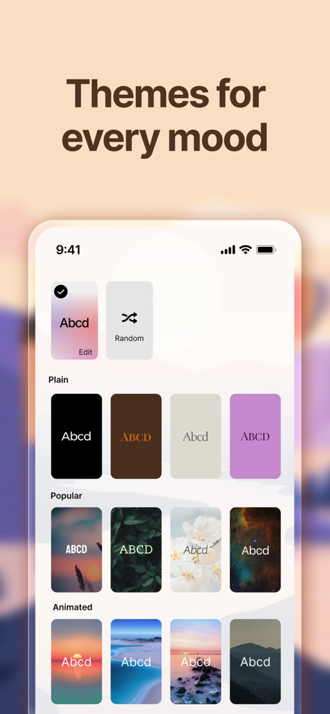 Optimism Daily Positive Quotes - Interface showing different visual themes and styles for daily positive quotes in the Optimism app