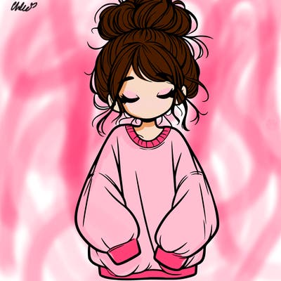 girl with baggy sweatshirt and messy bun