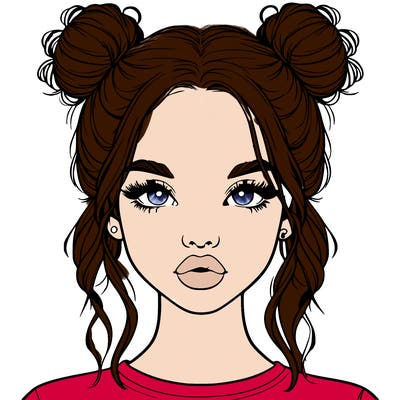 realistic girl with two buns in hair and lips