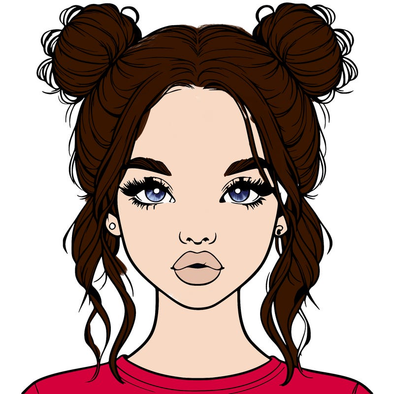 realistic girl with two buns in hair and lips