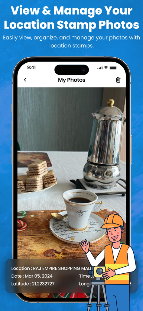 Interface para visualizar e gerenciar fotos de levantamento de terras com carimbos de localização GPS e metadados