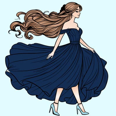 realistic woman in a dress flowing in the wind