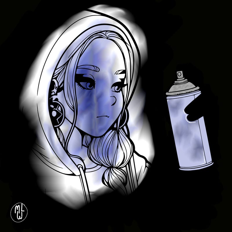 a realistic girl, spray painting