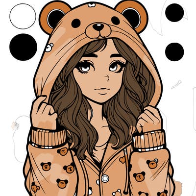 realistic girl in a animal pjs hoodie