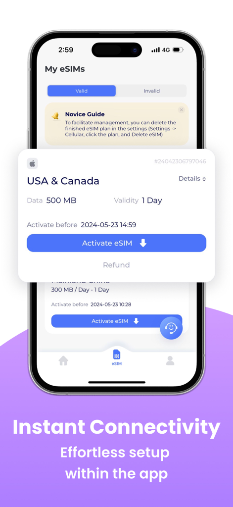 RedteaGO: eSIM Travel Internet - Smartphone screen of RedteaGO app demonstrating effortless eSIM setup for instant travel connectivity.