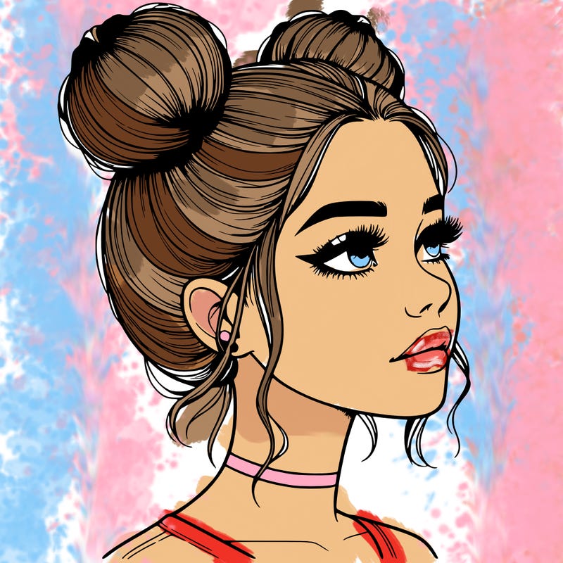 realistic girl with buns on the top of her head