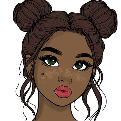 realistic girl with two buns on her hair and lips