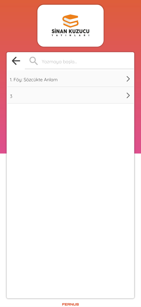 Sinan Kuzucu Video Çözüm - Search bar and list of study topics in the Sinan Kuzucu Video Cozum app interface.