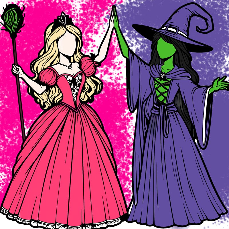 detailed realistic split of a princess and a witch