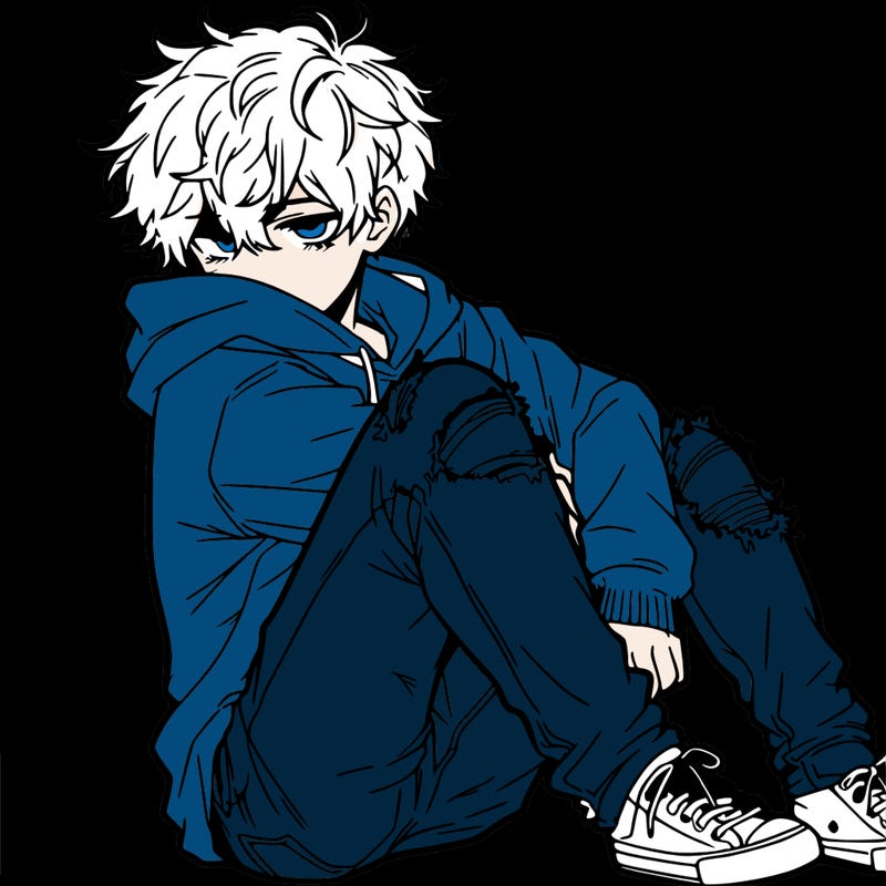 a male hoddie ripped jeans messy hair anime