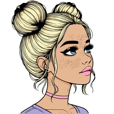 realistic girl with buns on the top of her head