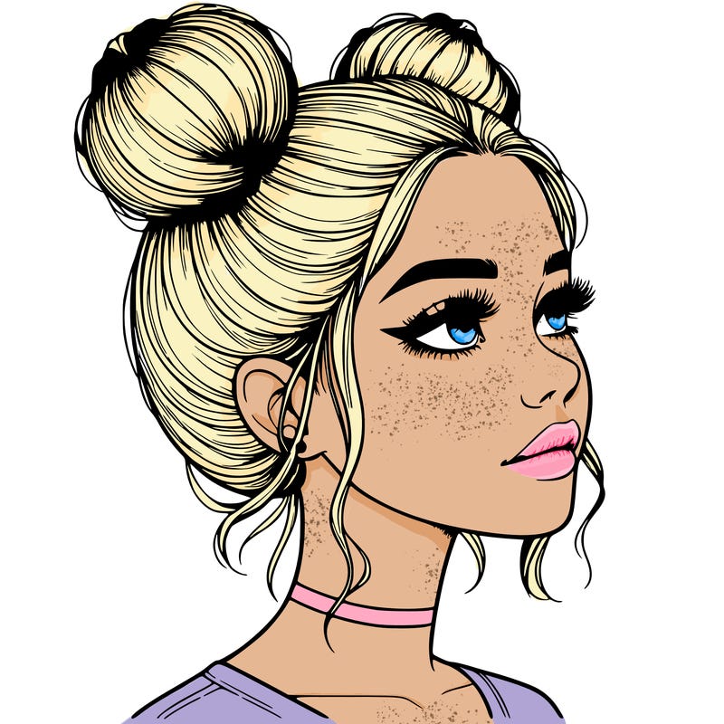 realistic girl with buns on the top of her head