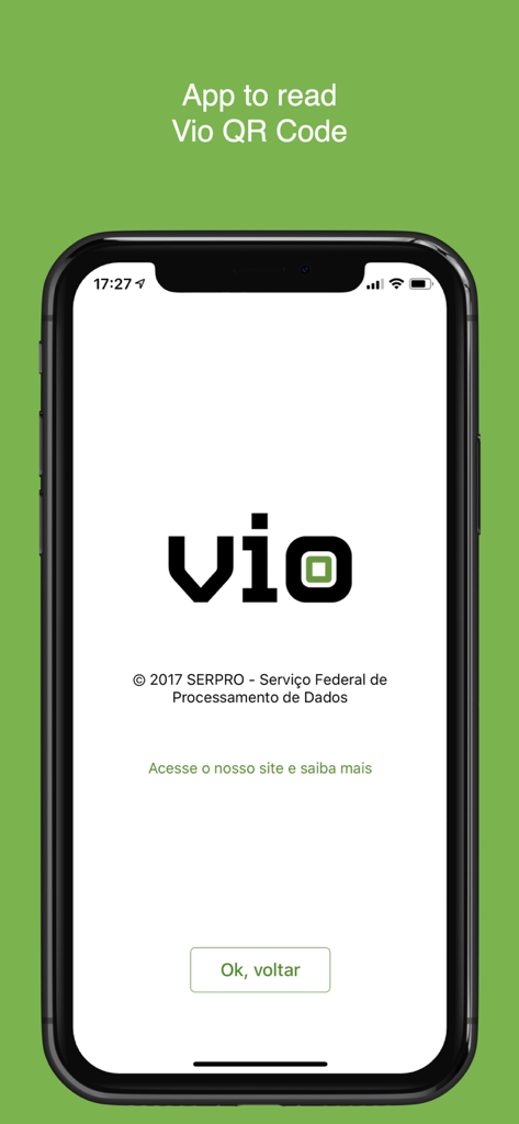 Vio: QR Seguro - Official Vio QR Seguro app launch screen showing the logo and developer information