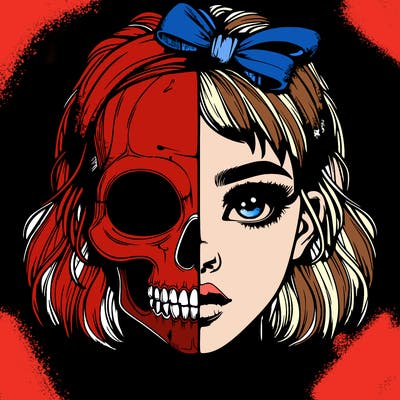 realistic girl with half skull mask