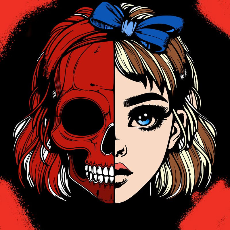 realistic girl with half skull mask