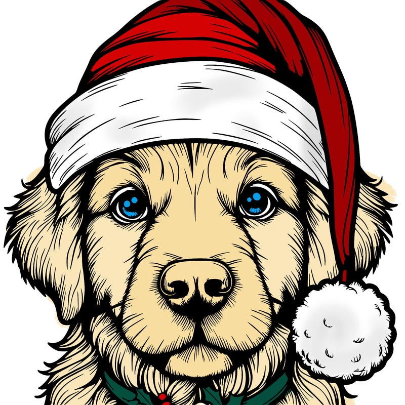 realistic dog with a christmas hat