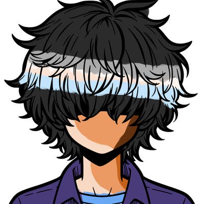 manga boy fluffy hair covering his eyes