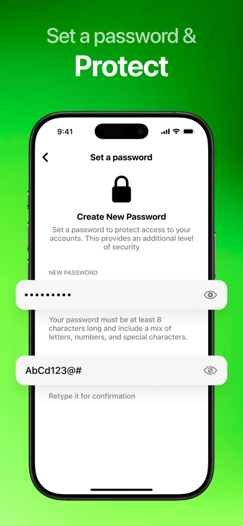 Captura de pantalla de la pantalla de creación de contraseña para proteger la privacidad de los chats en Mensajero Doble para WhatsApp