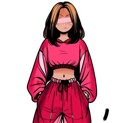 realistic girl faceless with baggy pants and a crop top