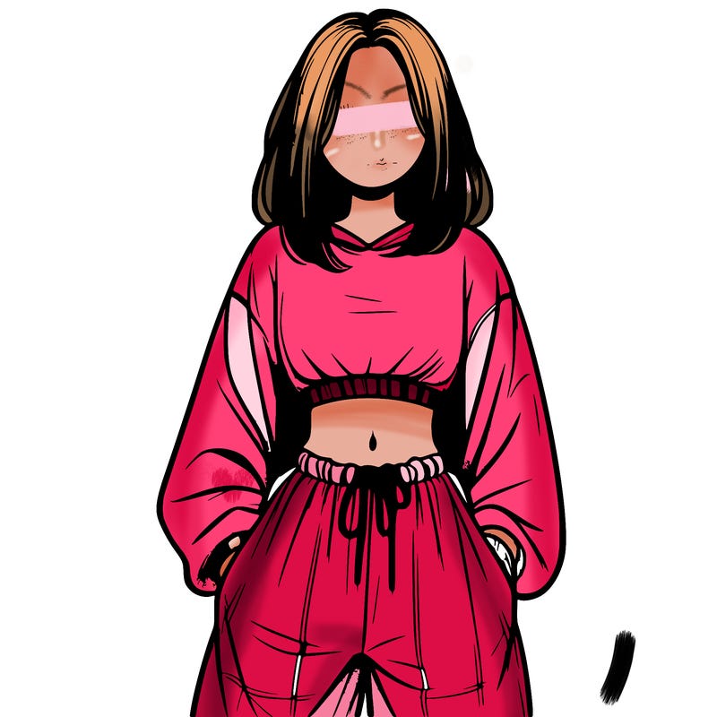 realistic girl faceless with baggy pants and a crop top