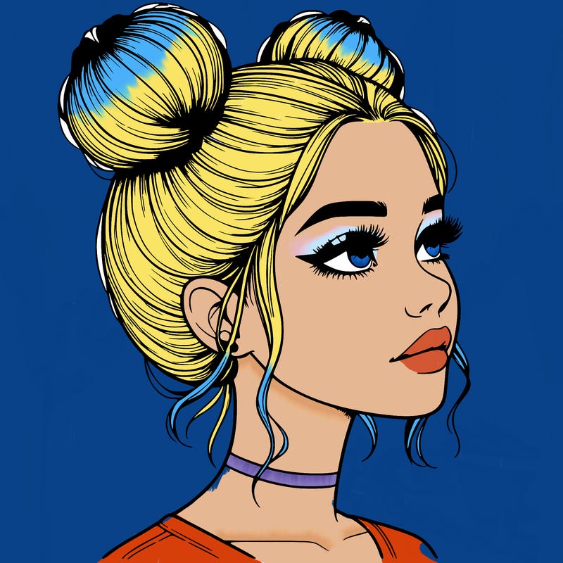 realistic girl with buns on the top of her head