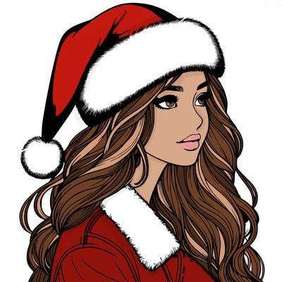 realistic girl in santa hat