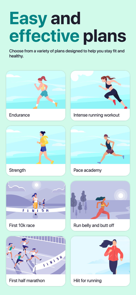 Running Coach - Beginner Guide - Uma coleção de planos de treinamento de corrida para iniciantes, incluindo metas de resistência, força e perda de peso