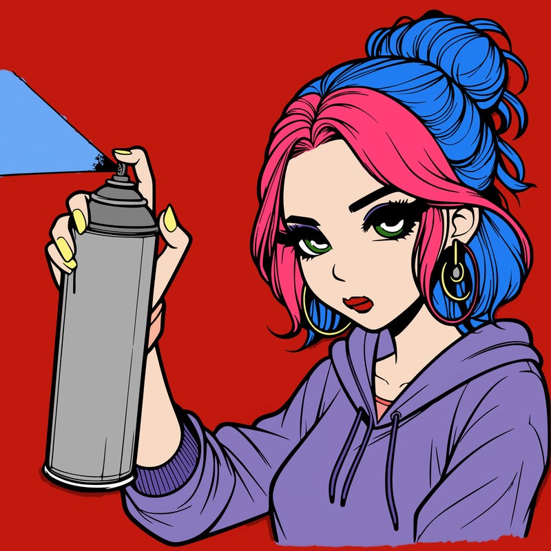 a realistic girl spray painting