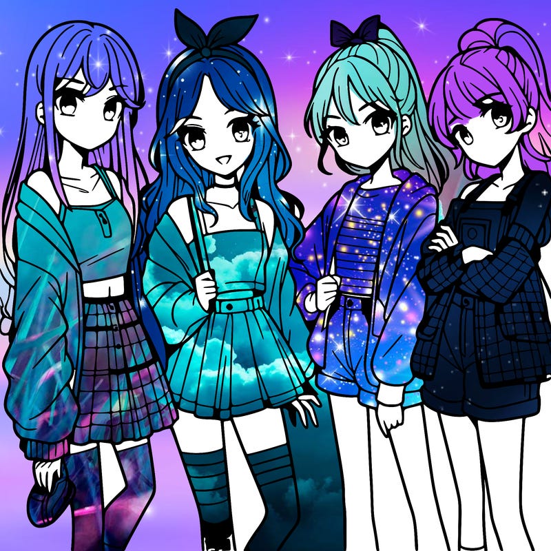 teen manga girls group of 4