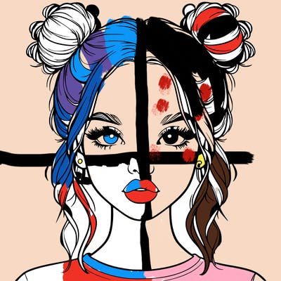 realistic girl with two buns in hair and lips