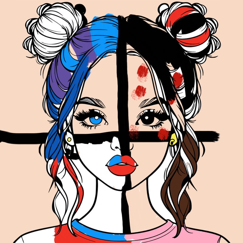 realistic girl with two buns in hair and lips