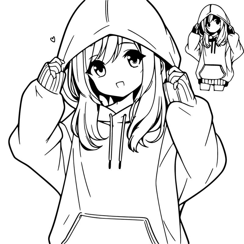 anime girl wearing a pink oversized hoodie